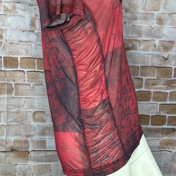 Sinful By Affliction Sheer Short Sleeve T-Shirt - Red / Black - Large / XL -NWT - Picture 5 of 9